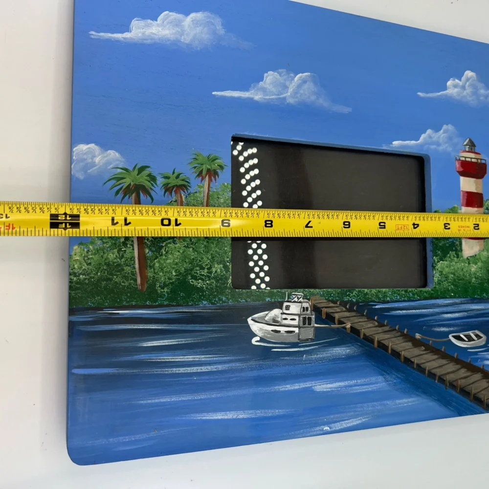 Polly’s Perch Hand Painted Frame Lighthouse Boat Dock Wooden For 4x6 Picture